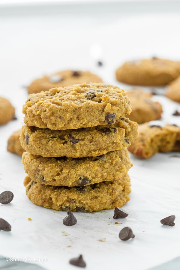 stacks of Chewy Coconut Flour Chocolate Chip Cookies