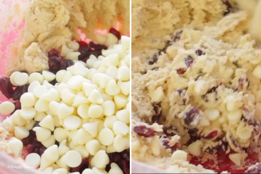 Chips and cranberries added to mixture