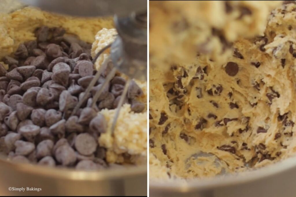 Chocolate chips added into the dough