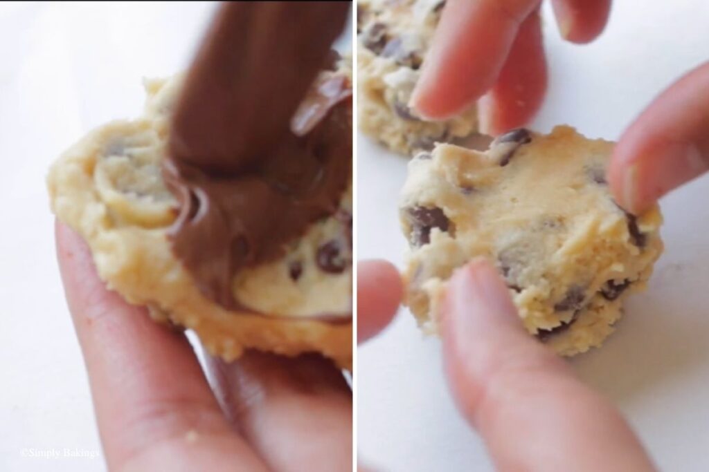 Nutella stuffed into rolled cookie dough