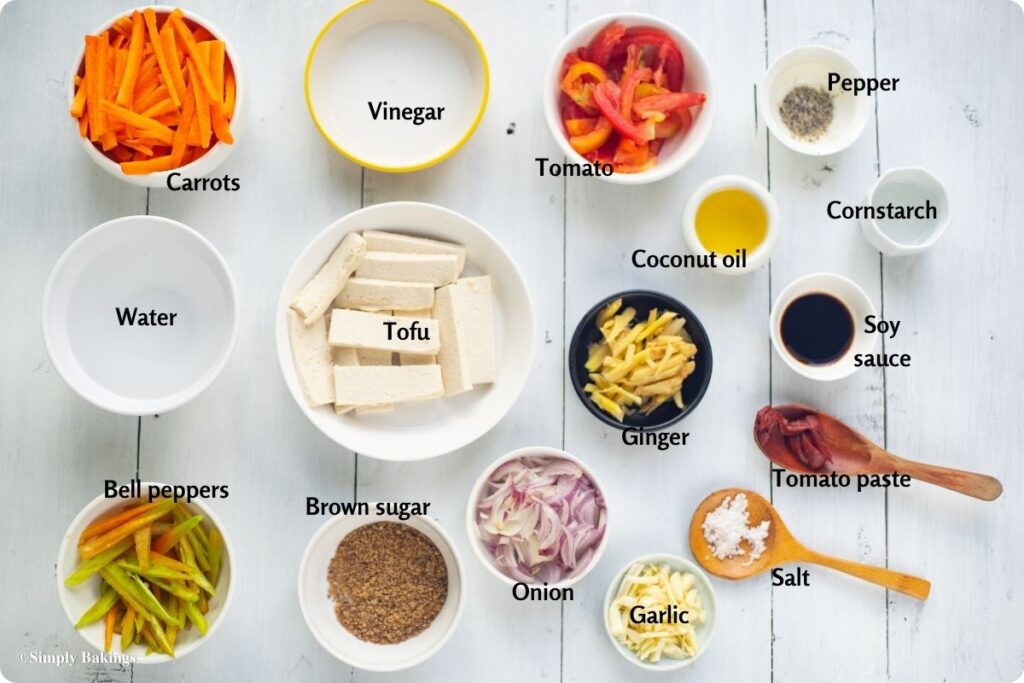 All ingredients for the Vegan Filipino Escabeche