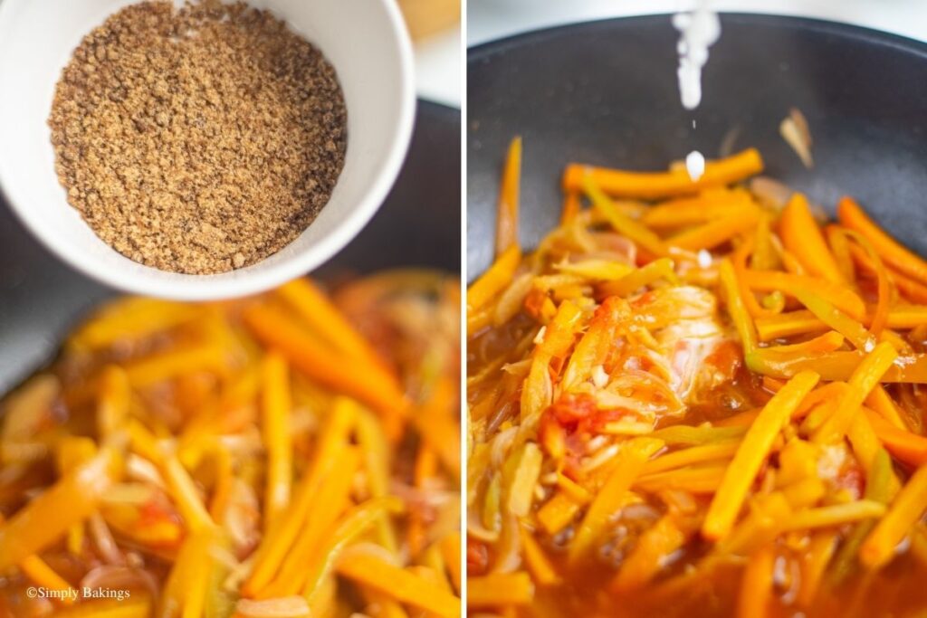 Brown sugar, salt and pepper added into the mixture