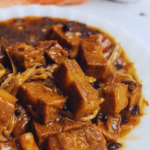 authentic vegan humba served on white plate