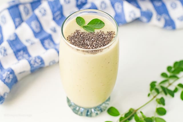 moringa pineapple smoothie in a glass