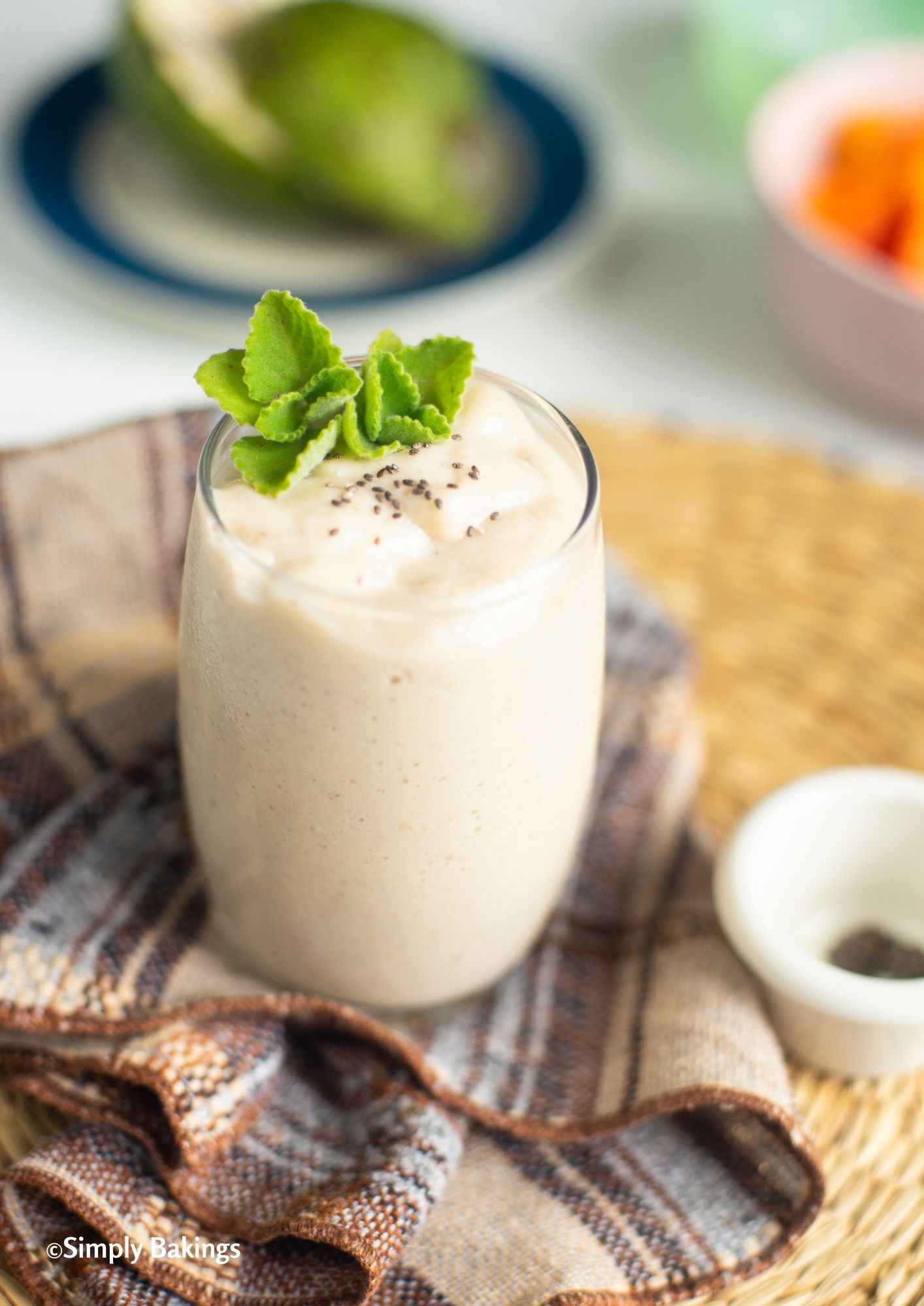Smoothie in a glass on a mat
