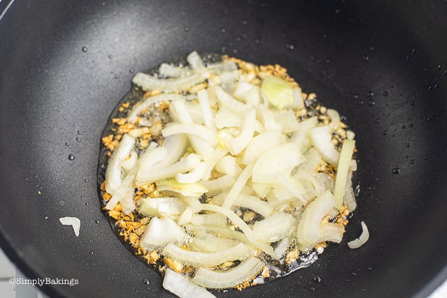 sauteing garlic and onions for vegan corned beef hash