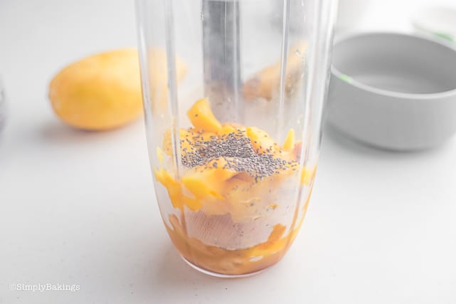 added chia seeds to the banana mango smoothie ingredients in the blender