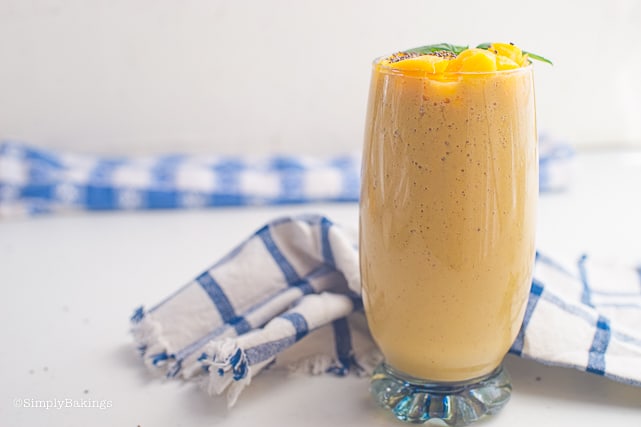 delicious banana mango smoothie in a glass