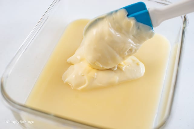 mixing the mayonnaise and condensed milk