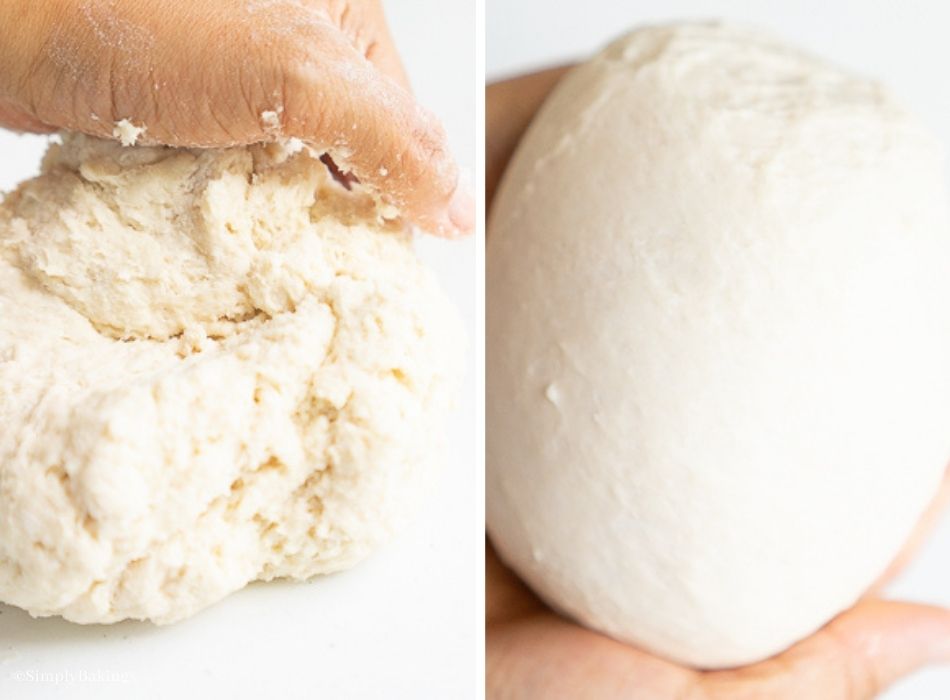 kneading the mixture until it becomes a smooth dough