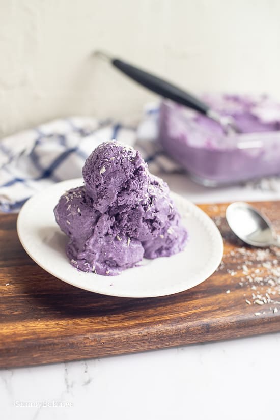 delicious ube ice cream on a white plate