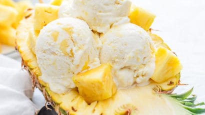 no churn Pineapple Ice Cream with pineapple chunks