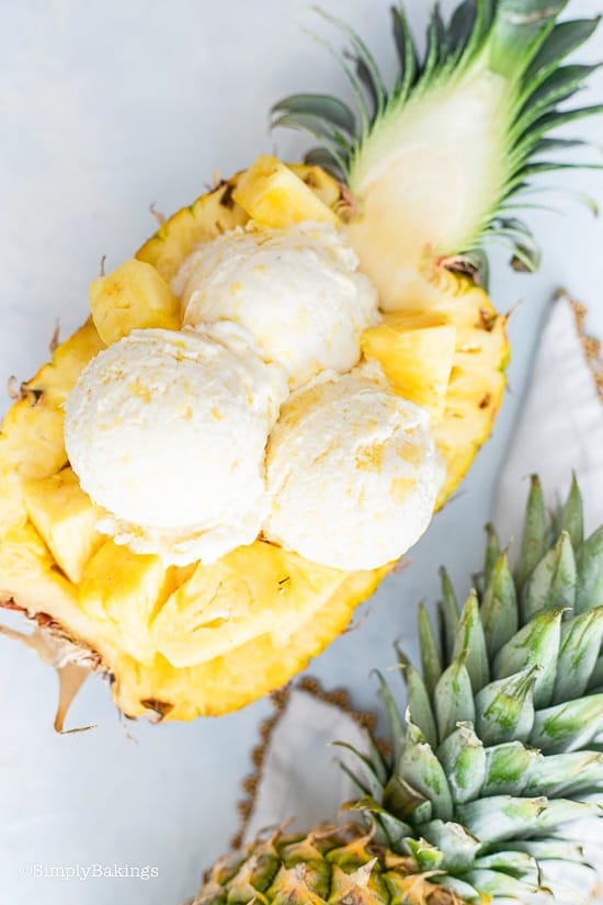 refreshing Pineapple Ice Cream on a pineapple