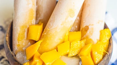 delicious Mango Ice Candy in a coconut shell