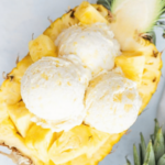 creamy pineapple ice cream in a pineapple boat