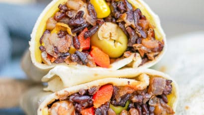 Easy Vegan Burrito sliced in half