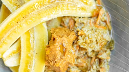 Carrot Cake Oats in a gray bowl