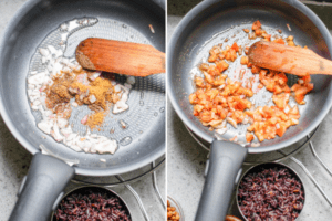 Easy Vegan Burrito ingredients cooking in a pan