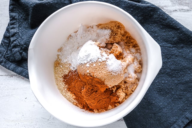 pumpkin brownie dry ingredients in a white bowl