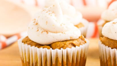 pumpkin spice cupcake on a cutting board