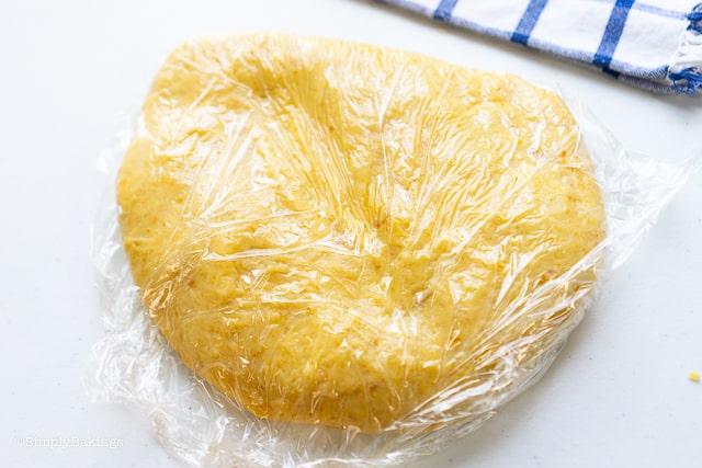 pie crust dough in a plastic wrap