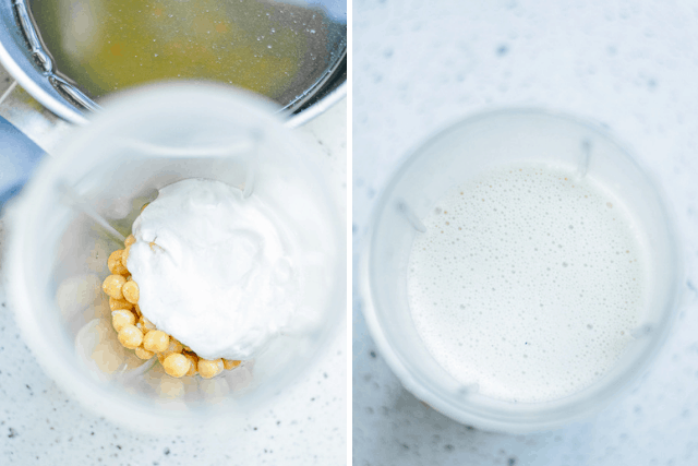 blending coconut milk and beans into a cream