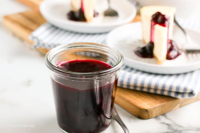 blueberry sauce on a glass bottle container