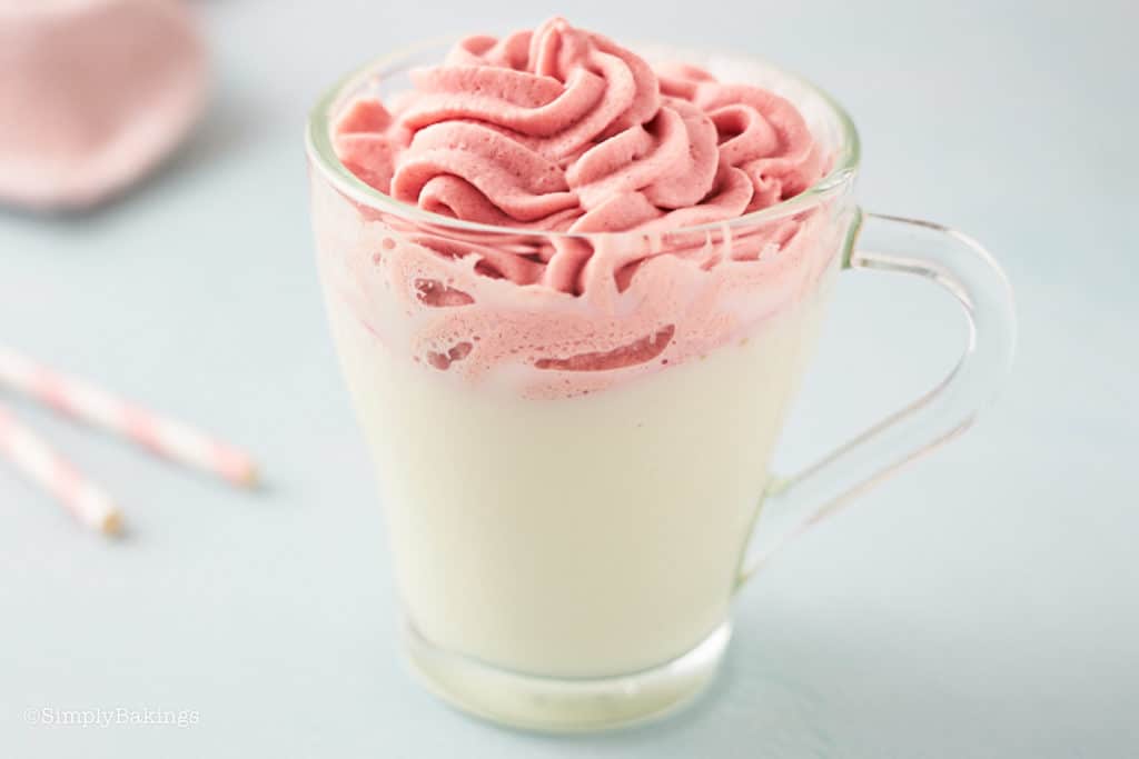 a cup of  strawberry whipped milk