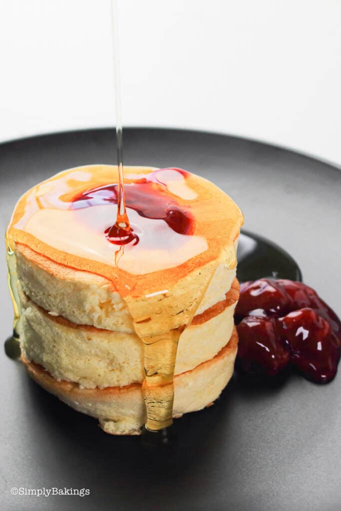 Japanese Souffle Pancakes with berry sauce