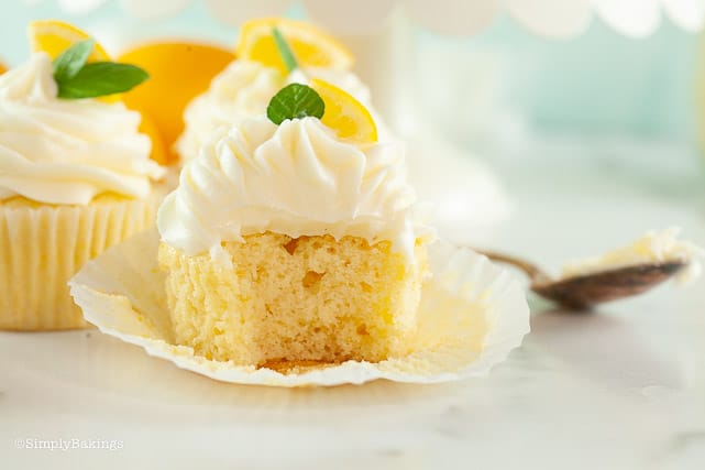delicious lemon cupcake with a bite