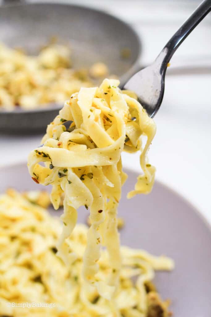 rolled roasted cauliflower pasta using a fork
