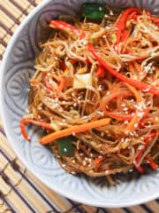 savory sweet potato noodles in a bowl