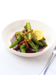 a bowl of Pinoy okra recipe beside a fork