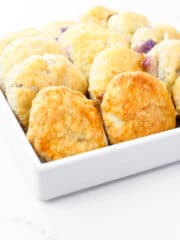 ube hopia piled in a rectangular bowl
