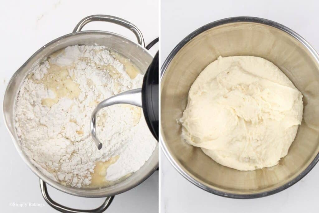 mixed the dough and softened butter using a dough hook attachment then transferred the dough into an oiled bowl