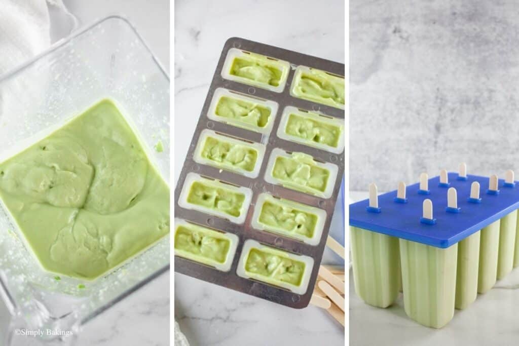 poured avocado mixture from the blender into the popsicle molds with wooden sticks