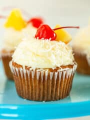 pina colada cupcake with coconut frosting