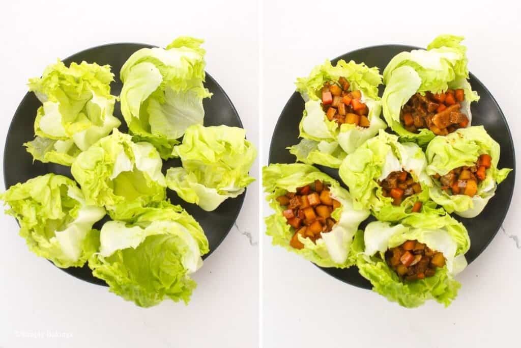 filled the iceberg lettuce leaves with tofu adobo