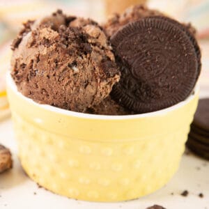 delicious chocolate ice cream in a yellow cup