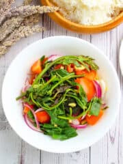 ensaladang tablos ng kamote salad in a white bowl