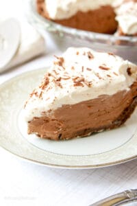 a slice of delicious French Silk Pie served on a small plate
