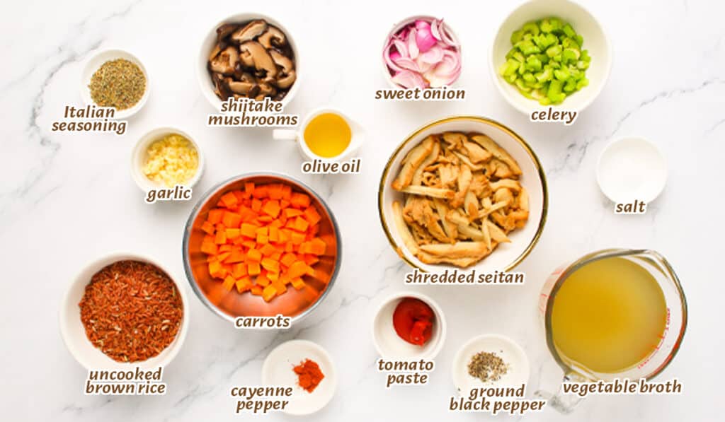 ingredients for vegan chicken rice soup recipe