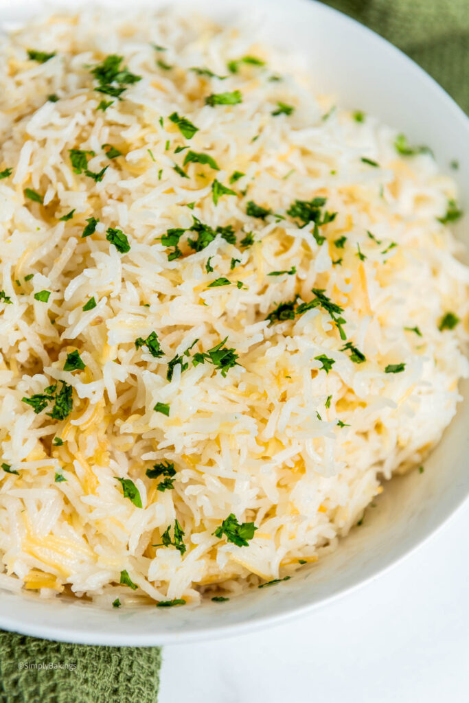fried garlic rice on a white dish plate