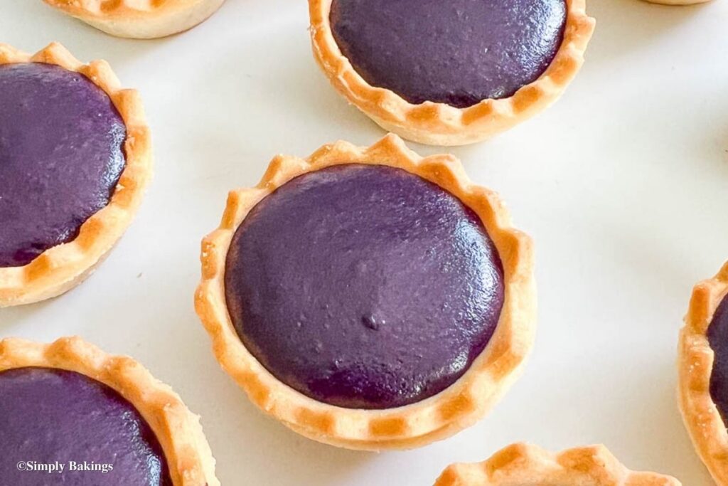 Ube Tarts cooling on a baking tray