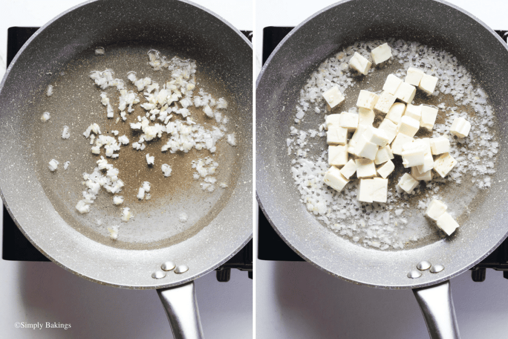 minced onions sautéed in a skillet