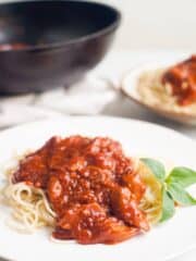 Creamy Spaghetti Recipe Filipino Style on a white plate