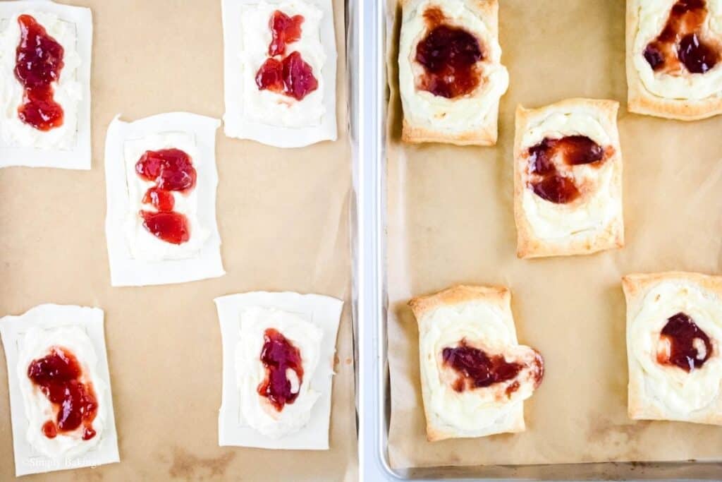 added guava fruit preserves to the dough then baked until golden brown