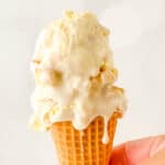 tasty banana cheesecake ice cream on a cone