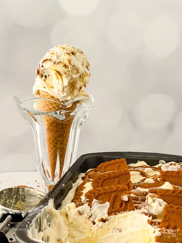 luscious cheesecake biscoff icecream served on a pan and cone