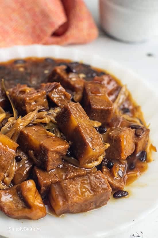 delicious vegan Humba on a white plate